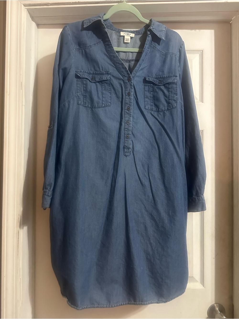 Cato Denim-Style Long Sleeve Shirt Dress in Blue